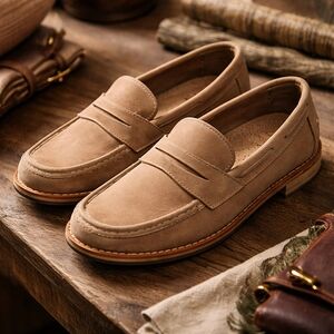TSK Made in Europe Leather Penny Loafers EU 38 Tan Nubuck Moccasin Comfort Shoes